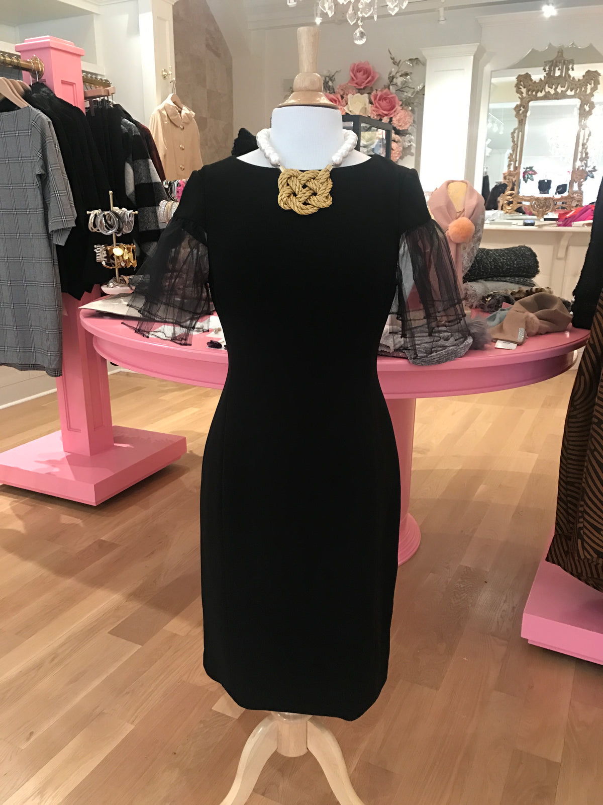 Black Sheath Dress w/Tulle Sleeves