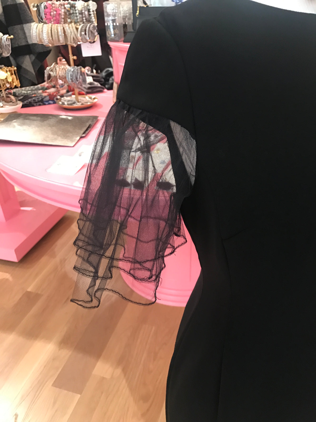 Black Sheath Dress w/Tulle Sleeves