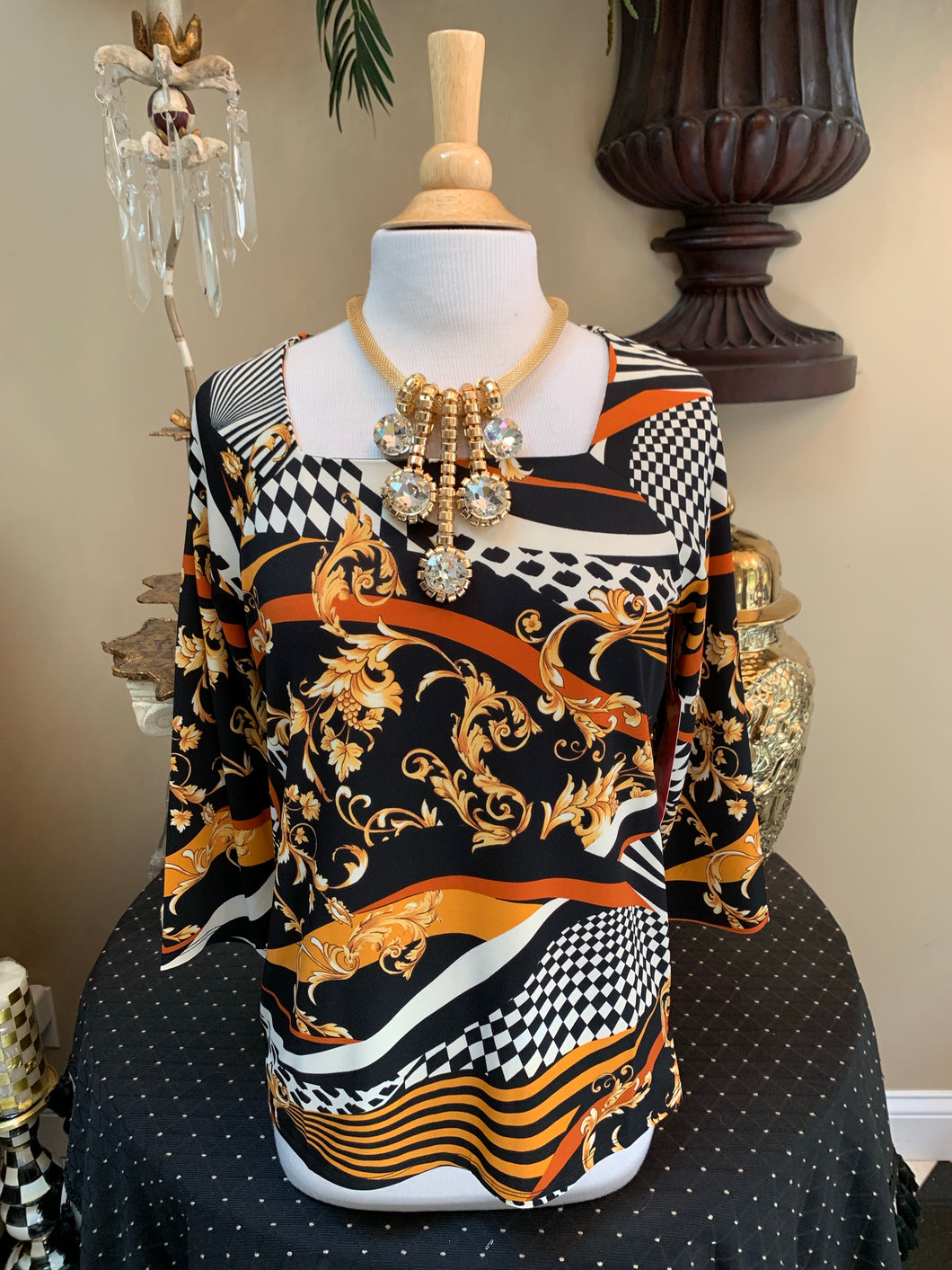 Gold & Black 3/4 Sleeve Top