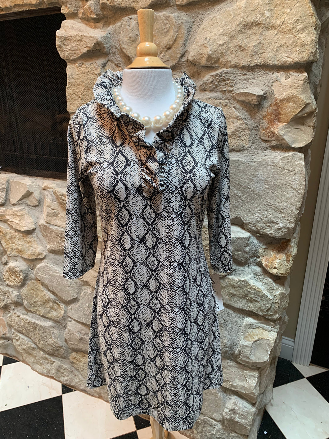 Snakeskin Ruffle Neck Dress