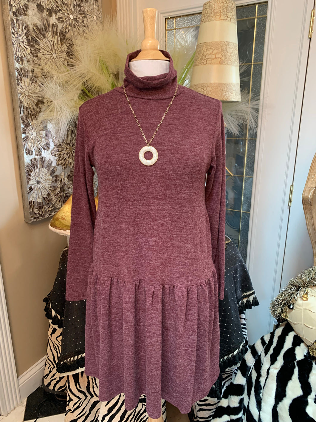 Burgundy Mock Neck Dress