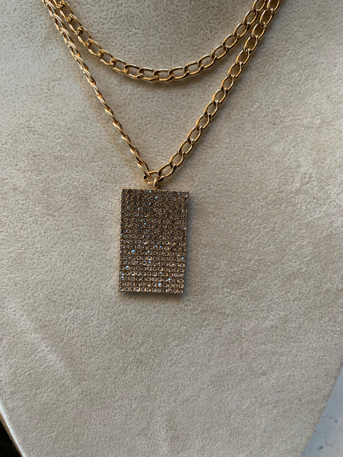 Rhinestone Square Layered Necklace Set