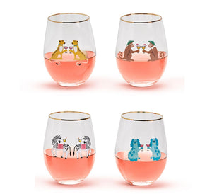 Animal Party Stemless Wine Glasses