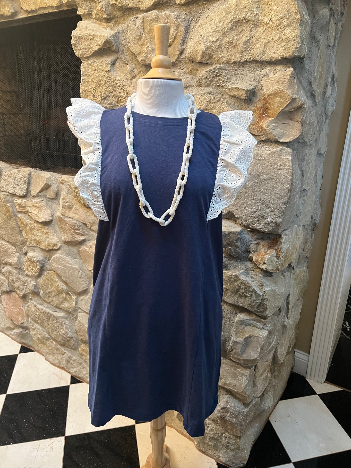 Navy Dress w/Eyelet Sleeve