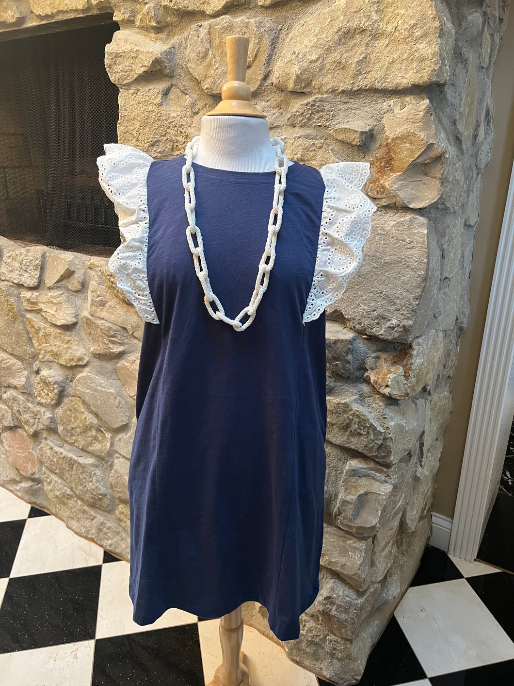 Navy Dress w/Eyelet Sleeve