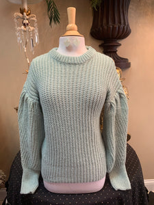 Curvy Mint Puff Sleeve Sweater