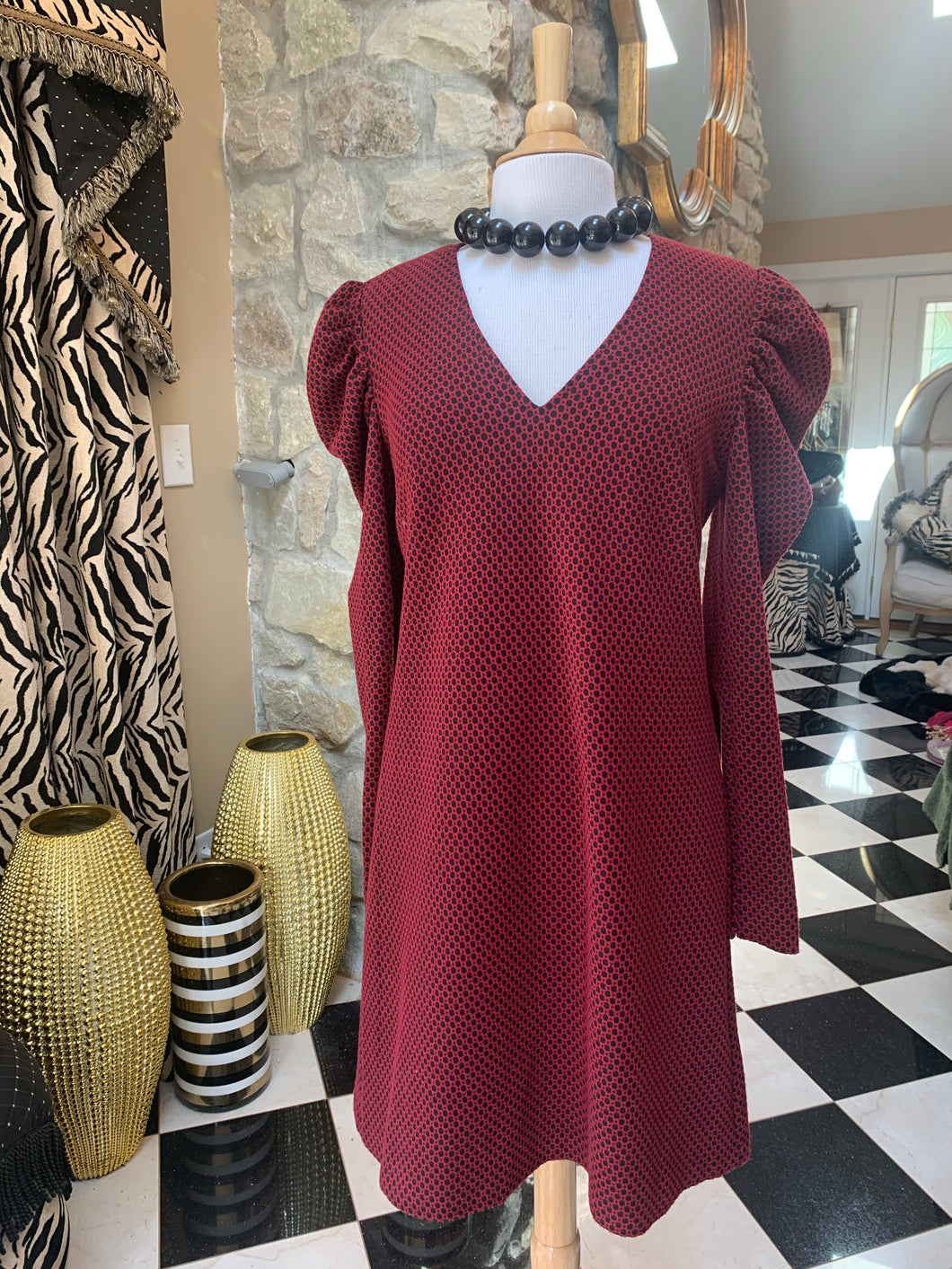 Burgundy & Black Dot Dress