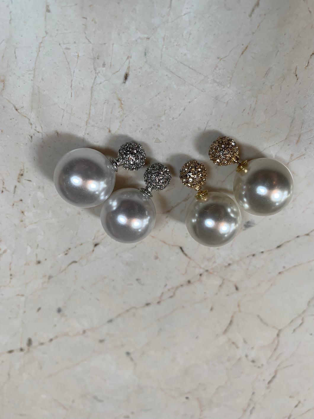 Rhinestone & Pearl Stud Earrings