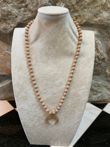Metal Horn Pendant Wood Necklace