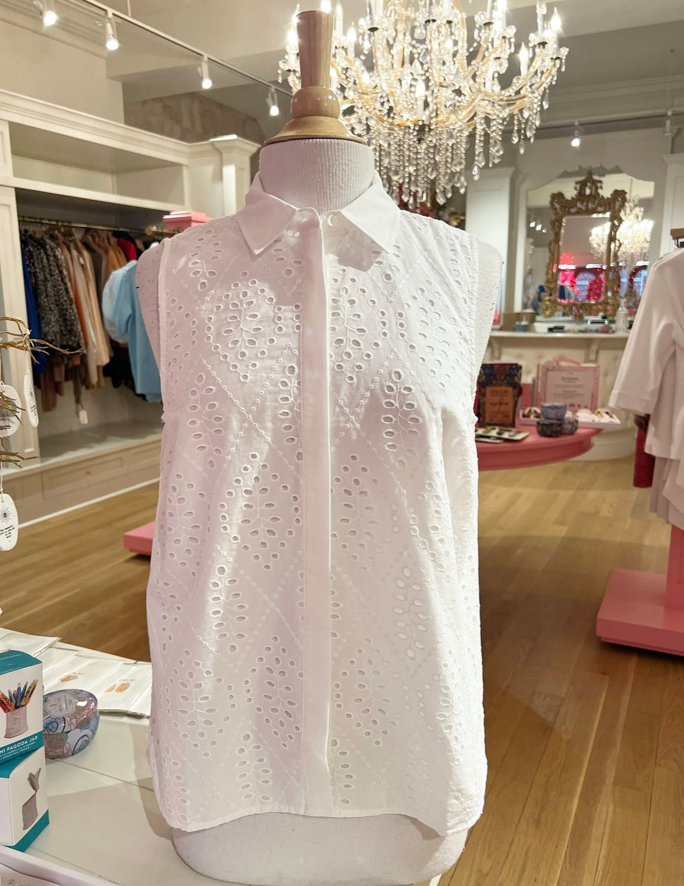 White Eyelet Sleeveless Top