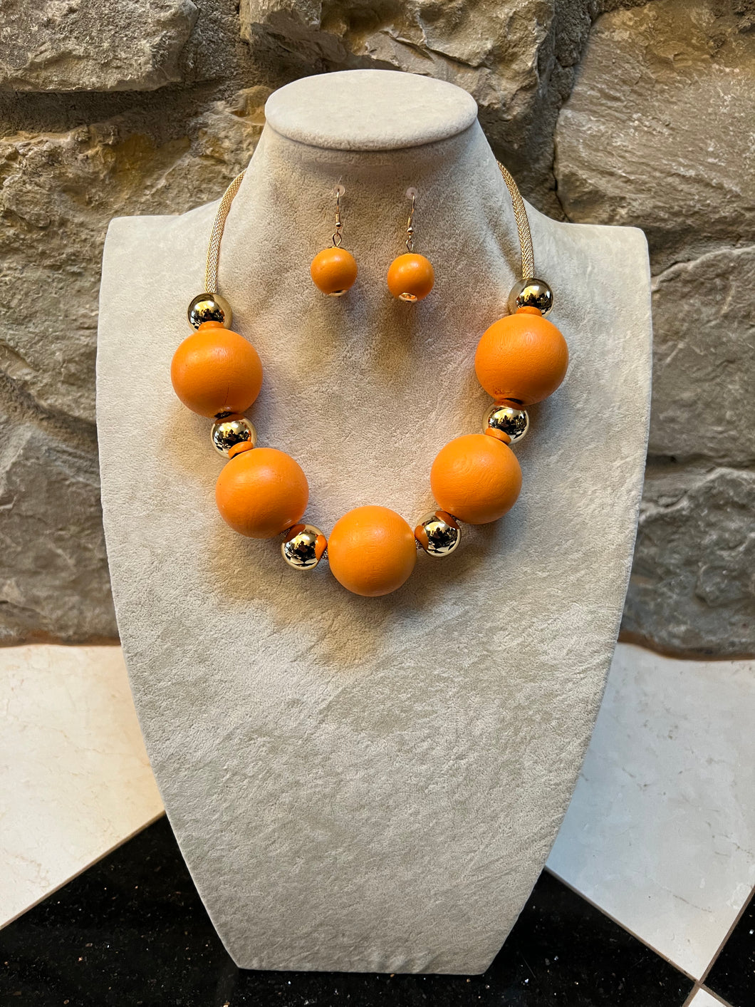Orange & Gold Necklace Set