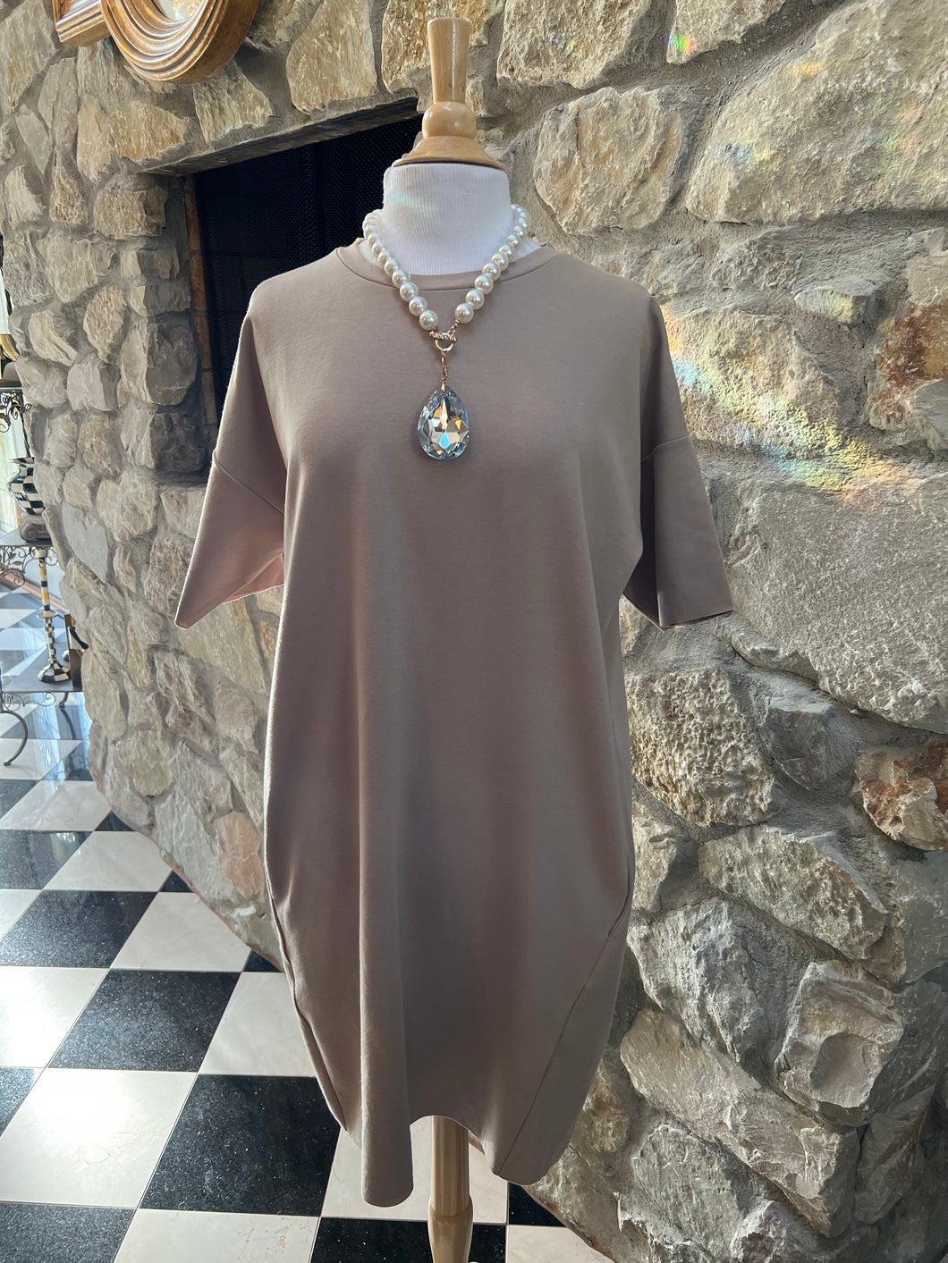 Taupe Short Sleeve Dress w/Pockets