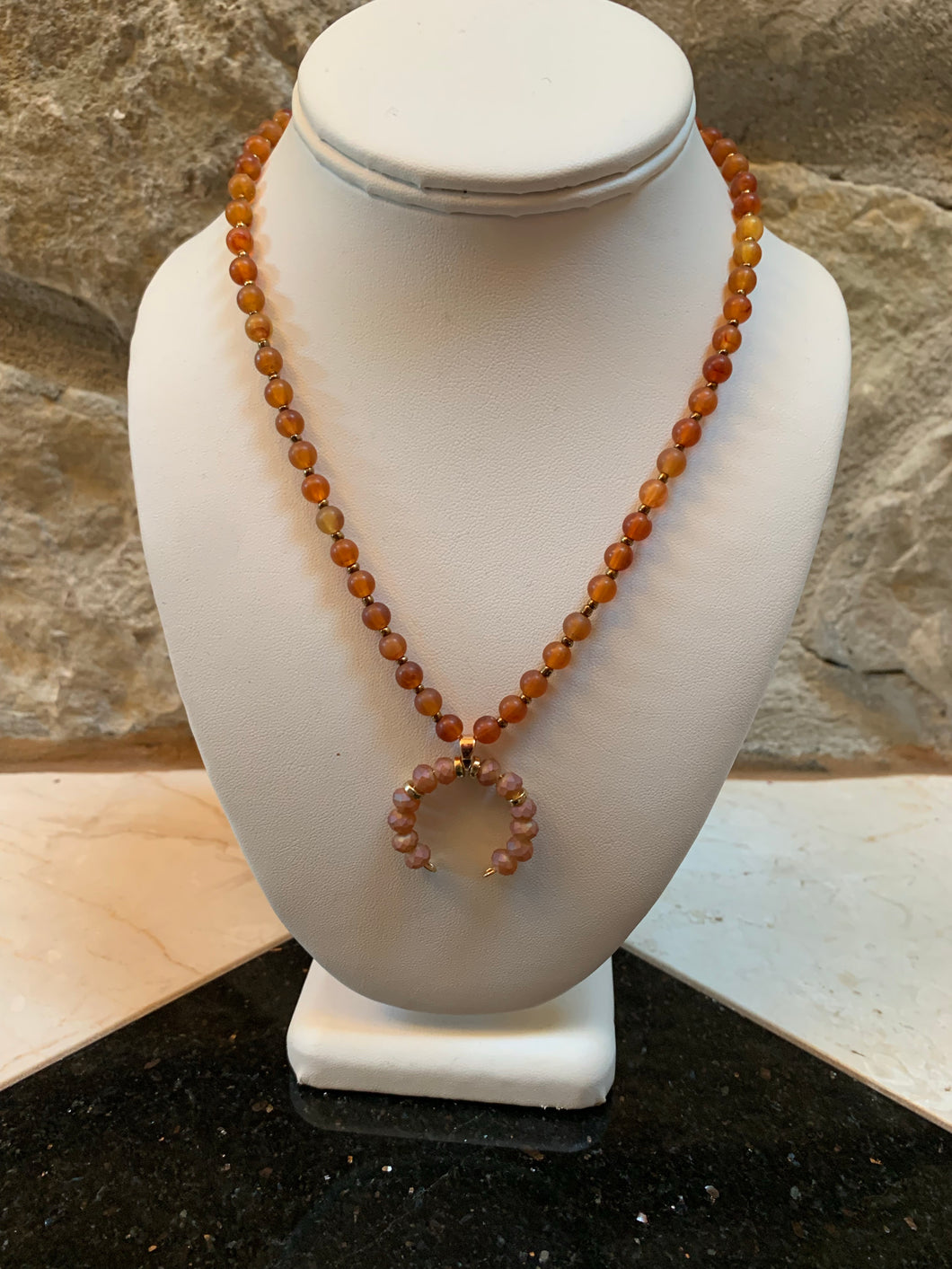 Brown Crescent Beaded Necklace