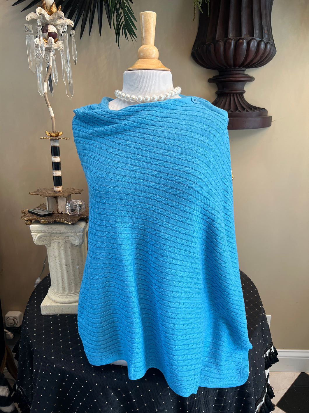 Blue Cable Knit Poncho