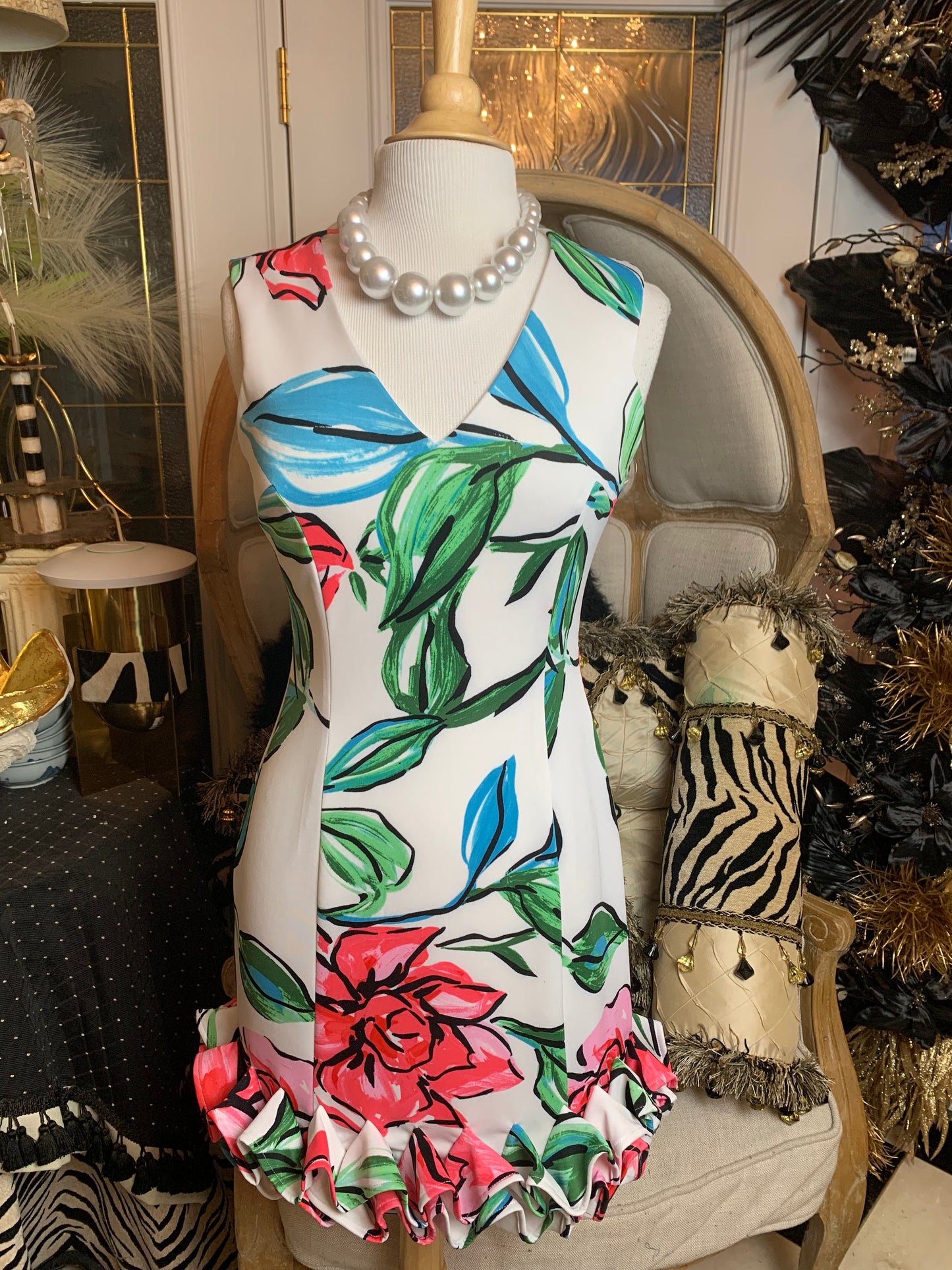 Ivory Floral Sleeveless Dress