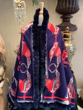 Load image into Gallery viewer, Navy Luxe Wrap w/Fur Trim
