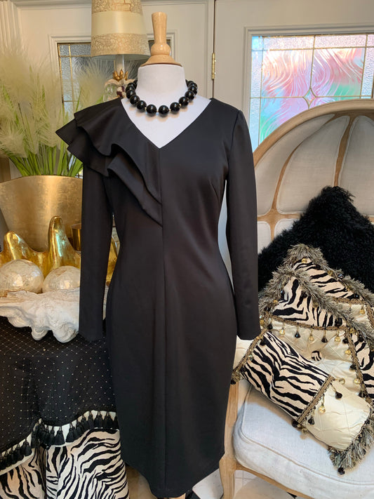 Black Dress w/Ruffled Neckline