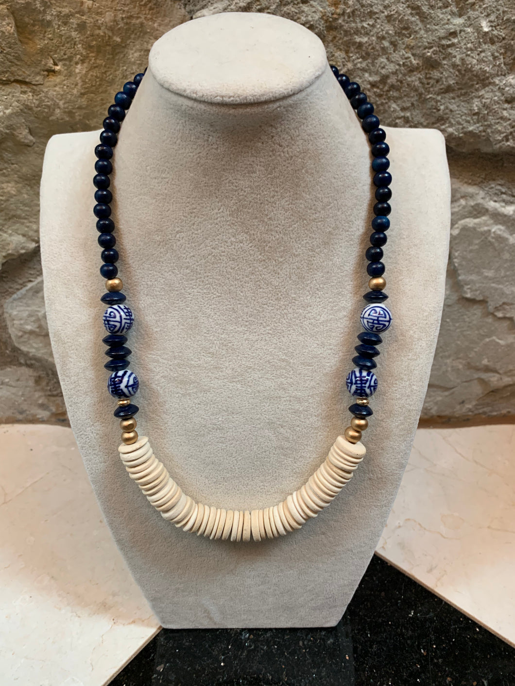 Navy Wood Beaded Necklace