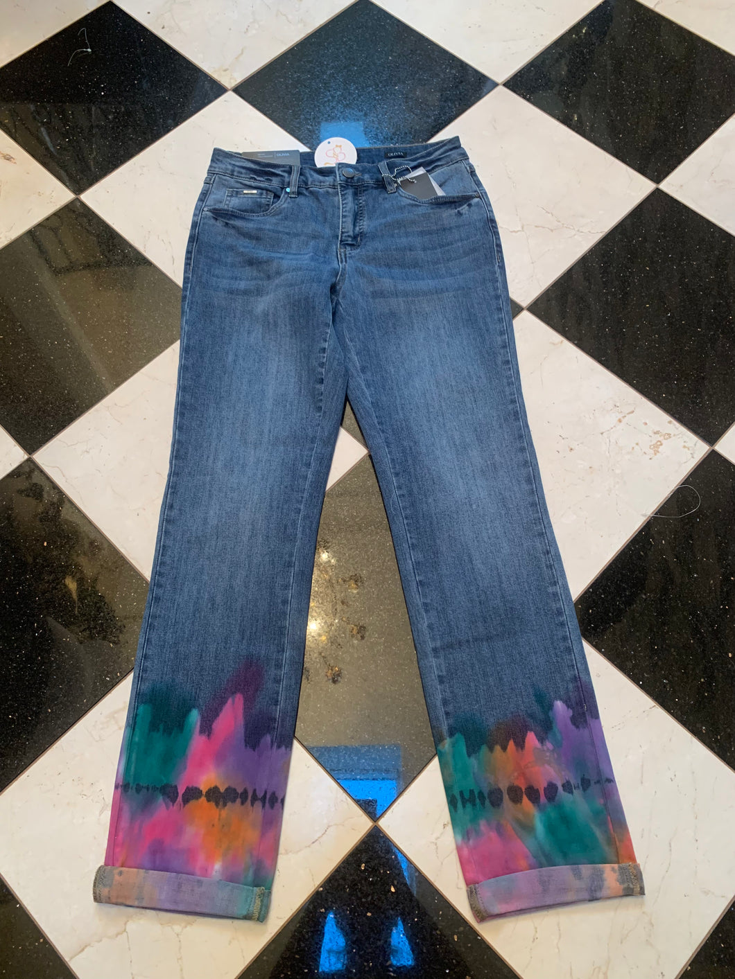 Dark Indigo Mid Rise Tie Dye Denim