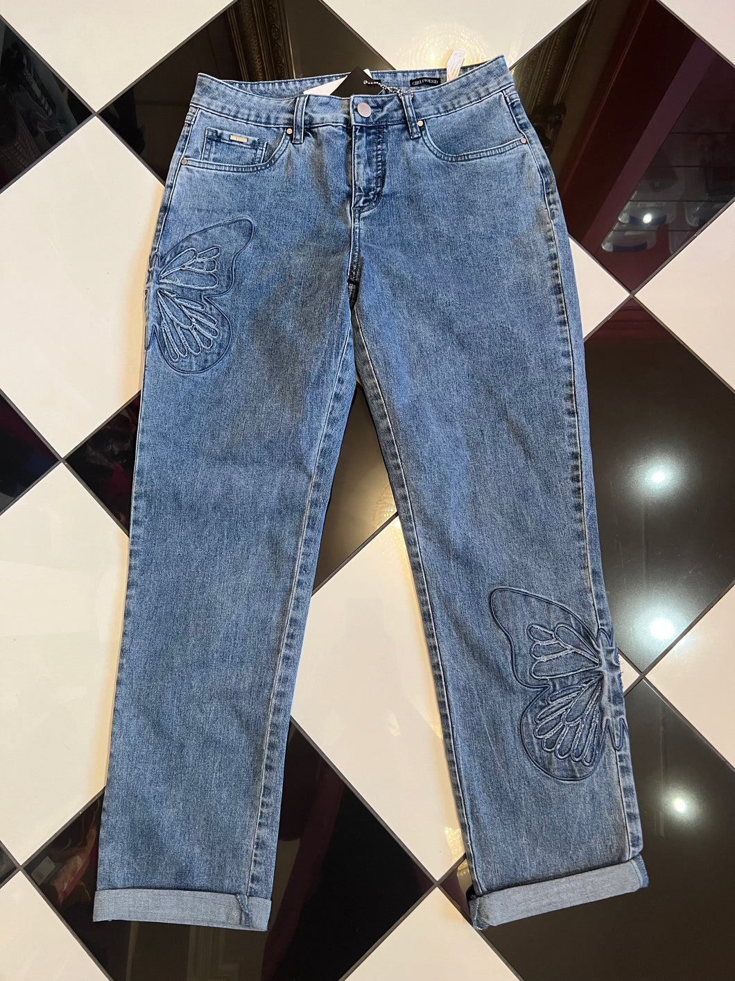 Medium Wash Denim w/Butterfly Detail