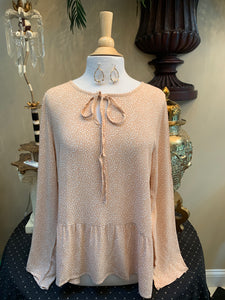 Taupe Long Sleeve Ruffle Hem Top