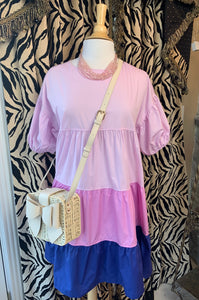 Pink Multi Color Block Dress