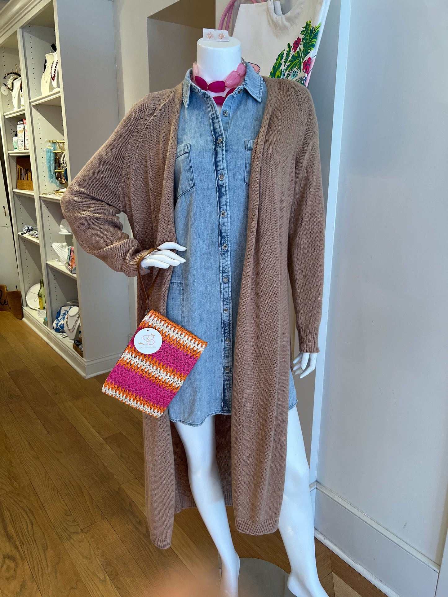 Tan Long Knit Cardigan Sweater