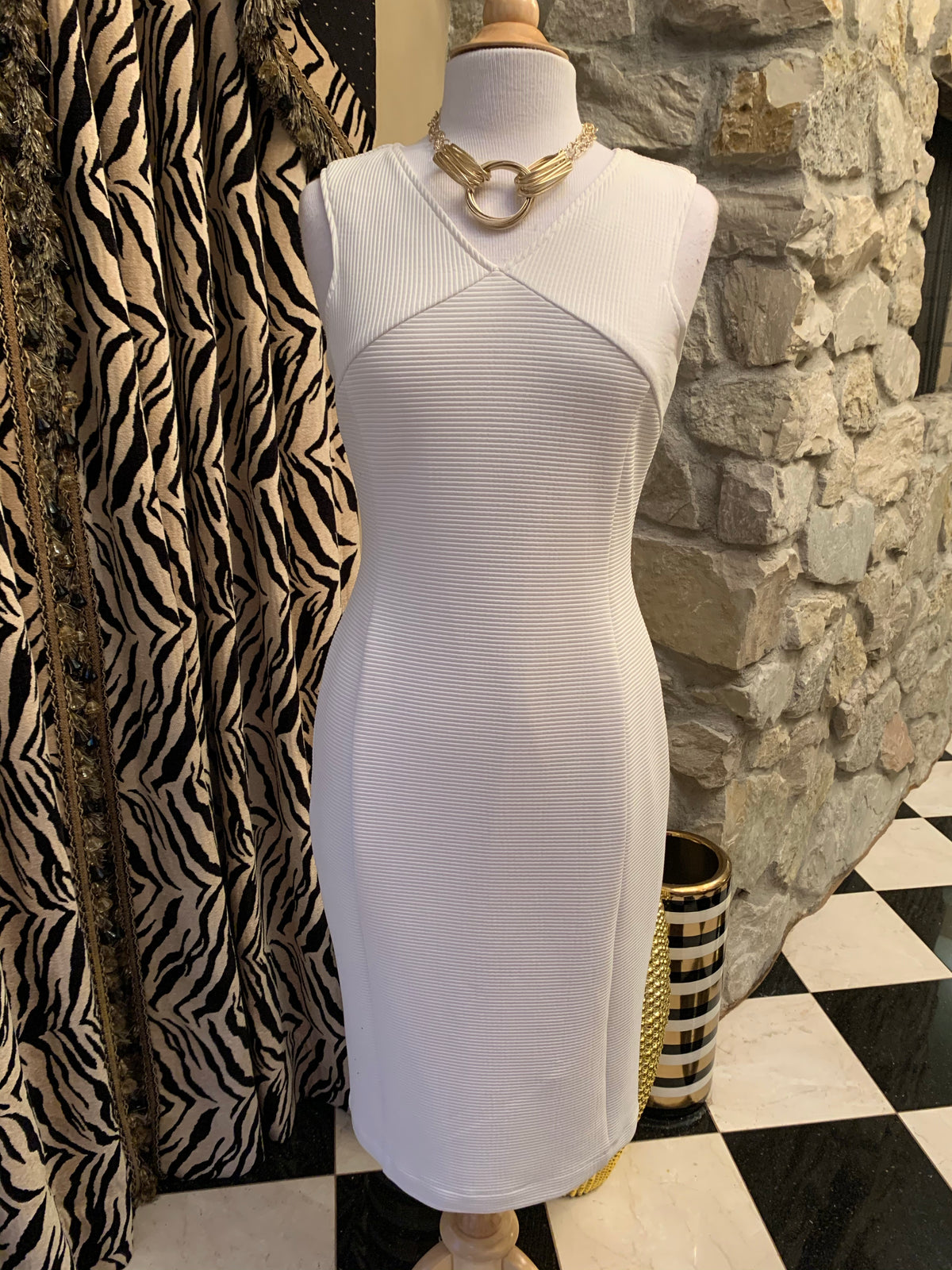 Off White Ribbed Dress