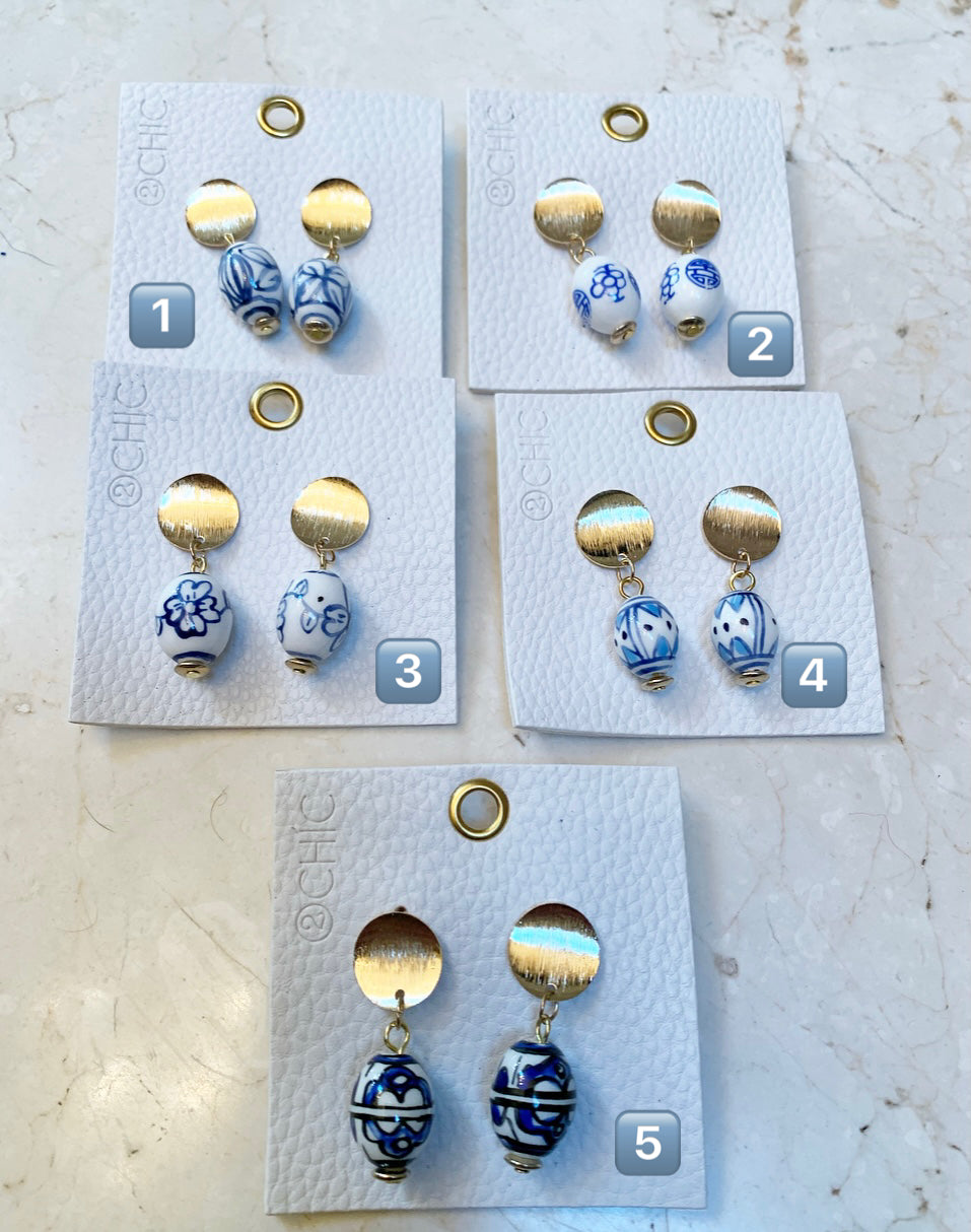 Hand Painted Ceramic Bead Earring