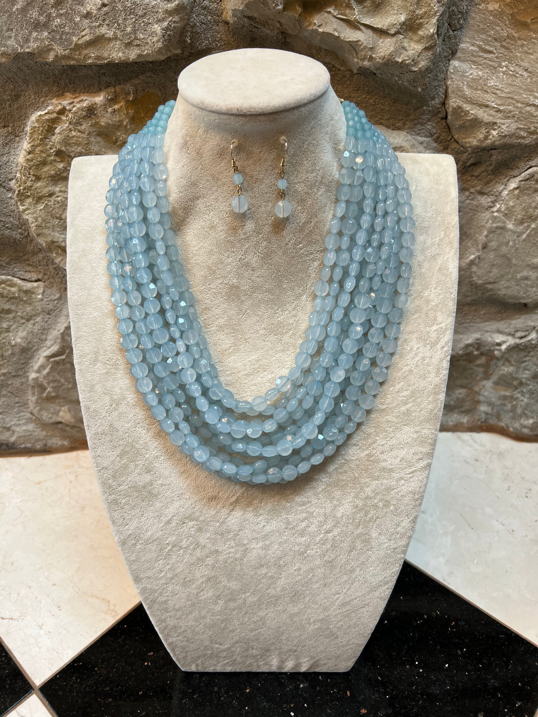 Light Blue Multi Layer Necklace Set