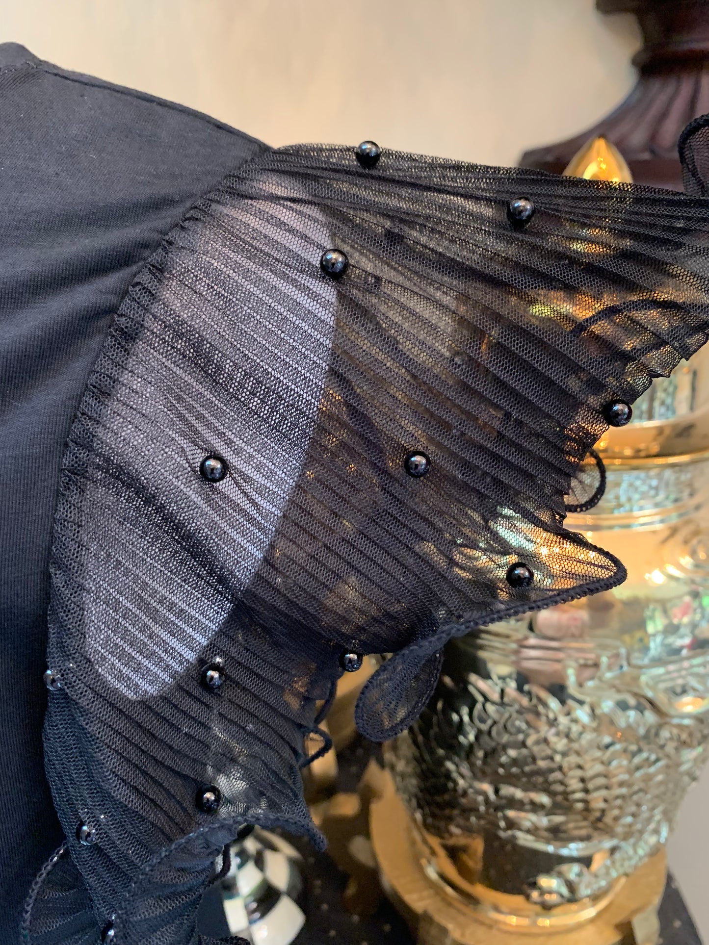 Black Top w/Sheer Ruffled Sleeve