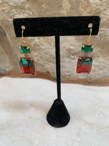 Green & Red Crystal Ombré Earring