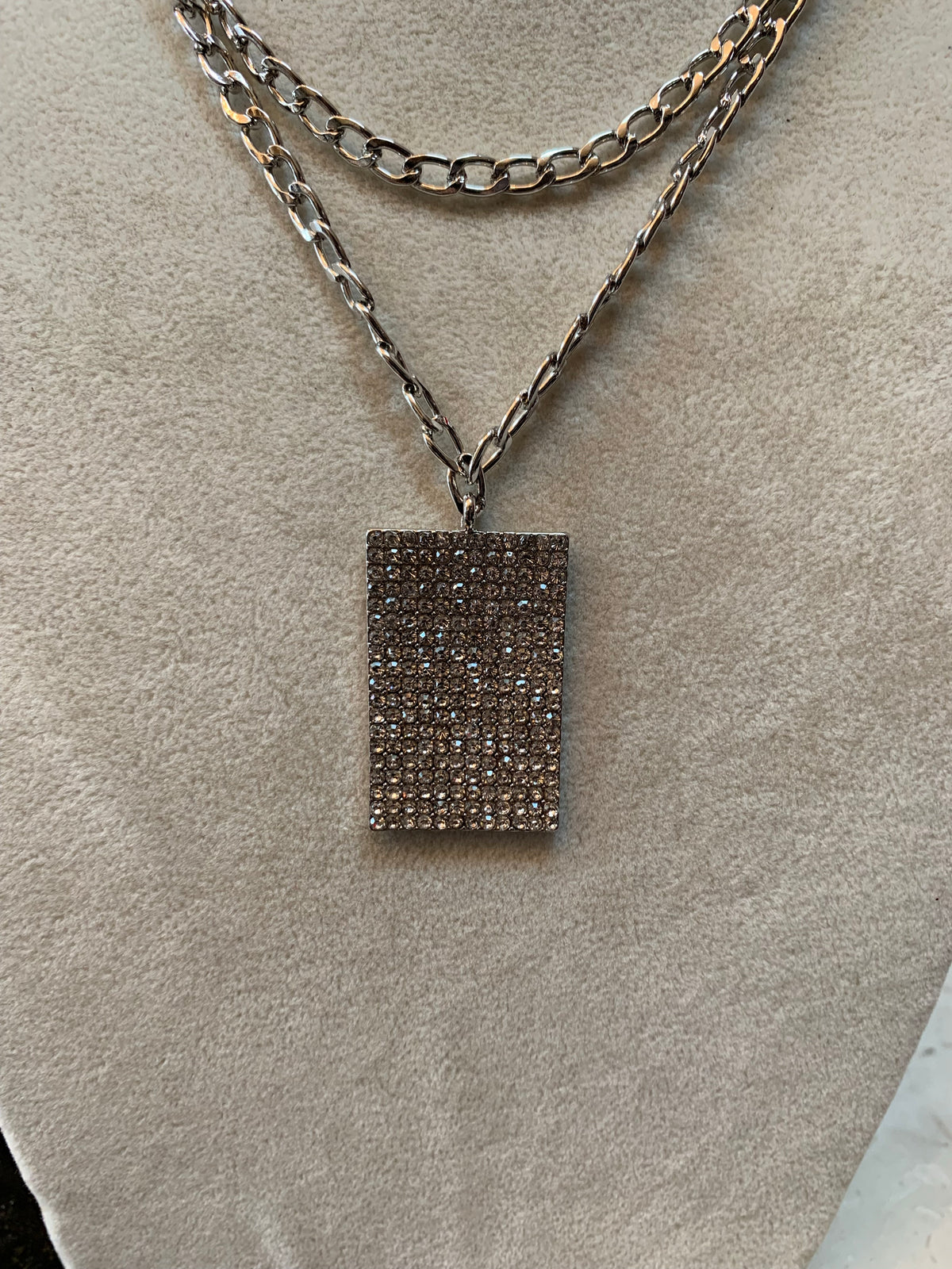 Rhinestone Square Layered Necklace Set
