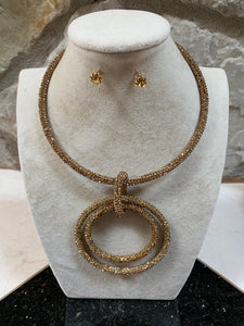 Gold Double Circle Necklace Set
