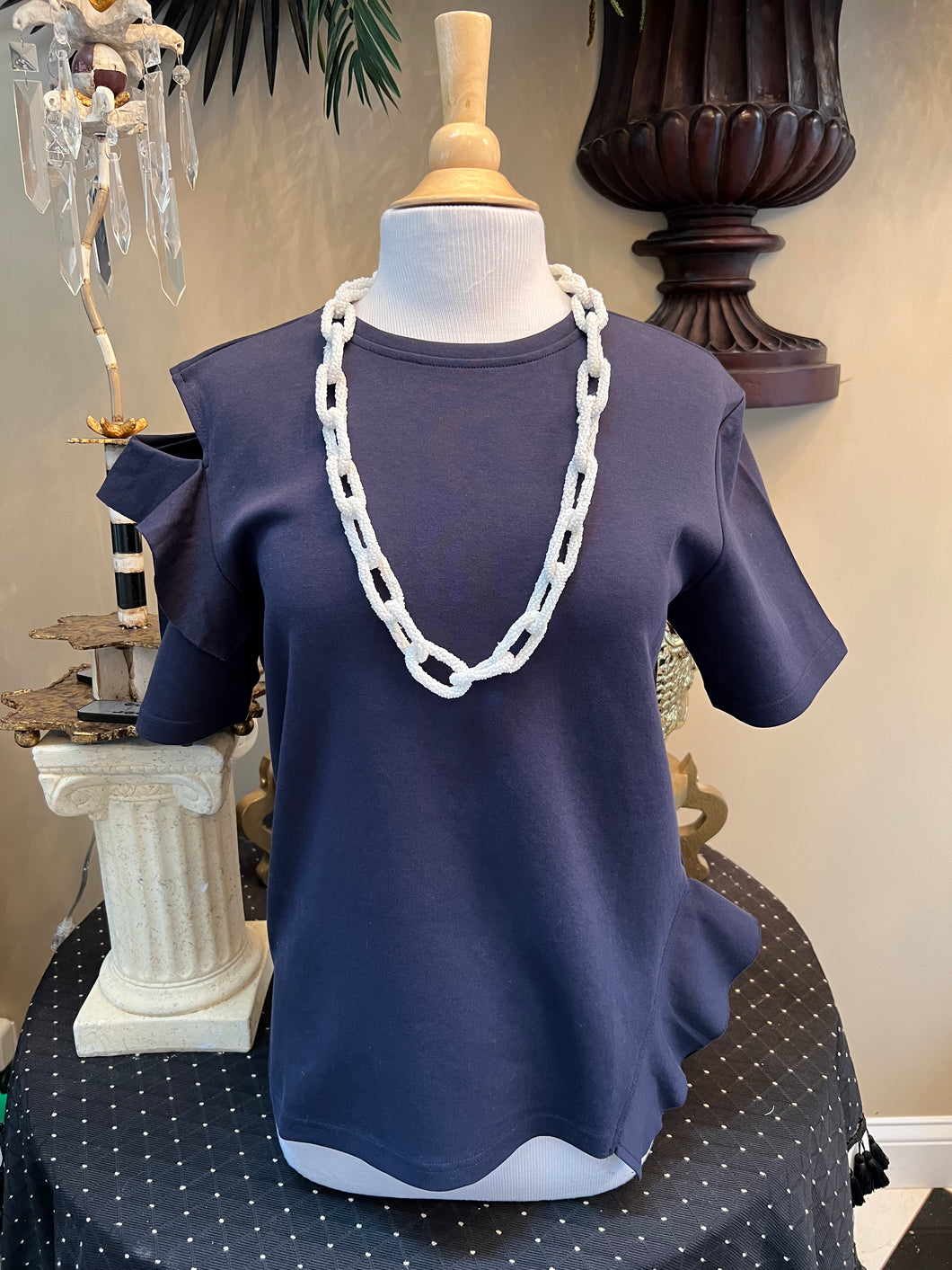 Navy Cotton Knit Top