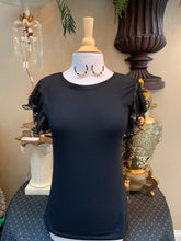 Load image into Gallery viewer, Black Top w/Sheer Ruffled Sleeve
