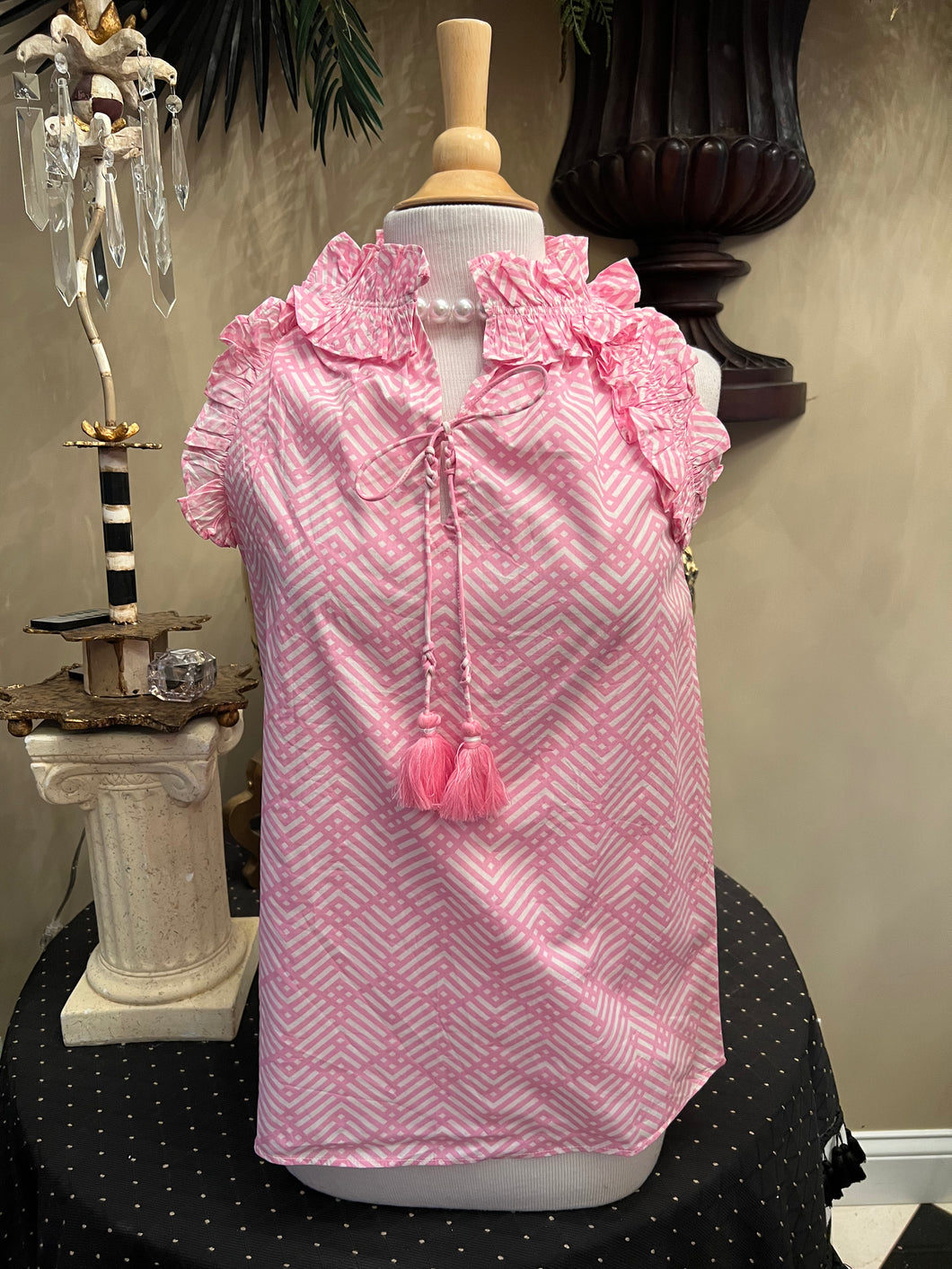 Pink Dotted Chevron Top