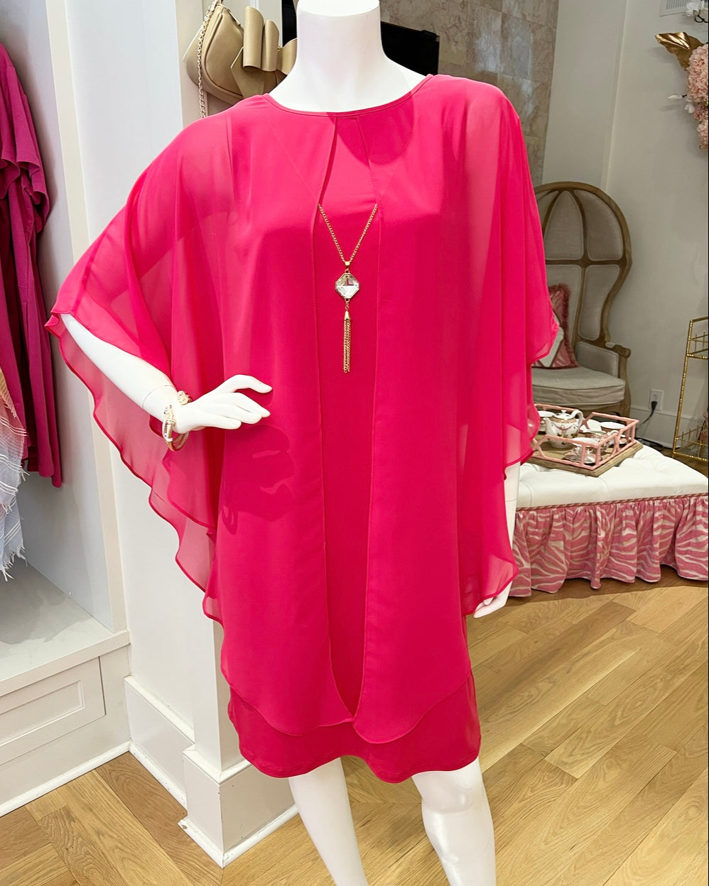 Cape Sleeve Chiffon Dress