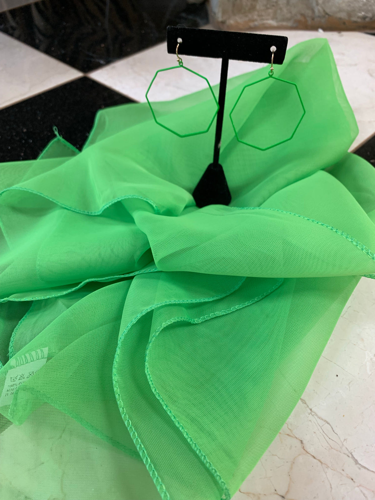 Lime Green Scarf & Earring Set