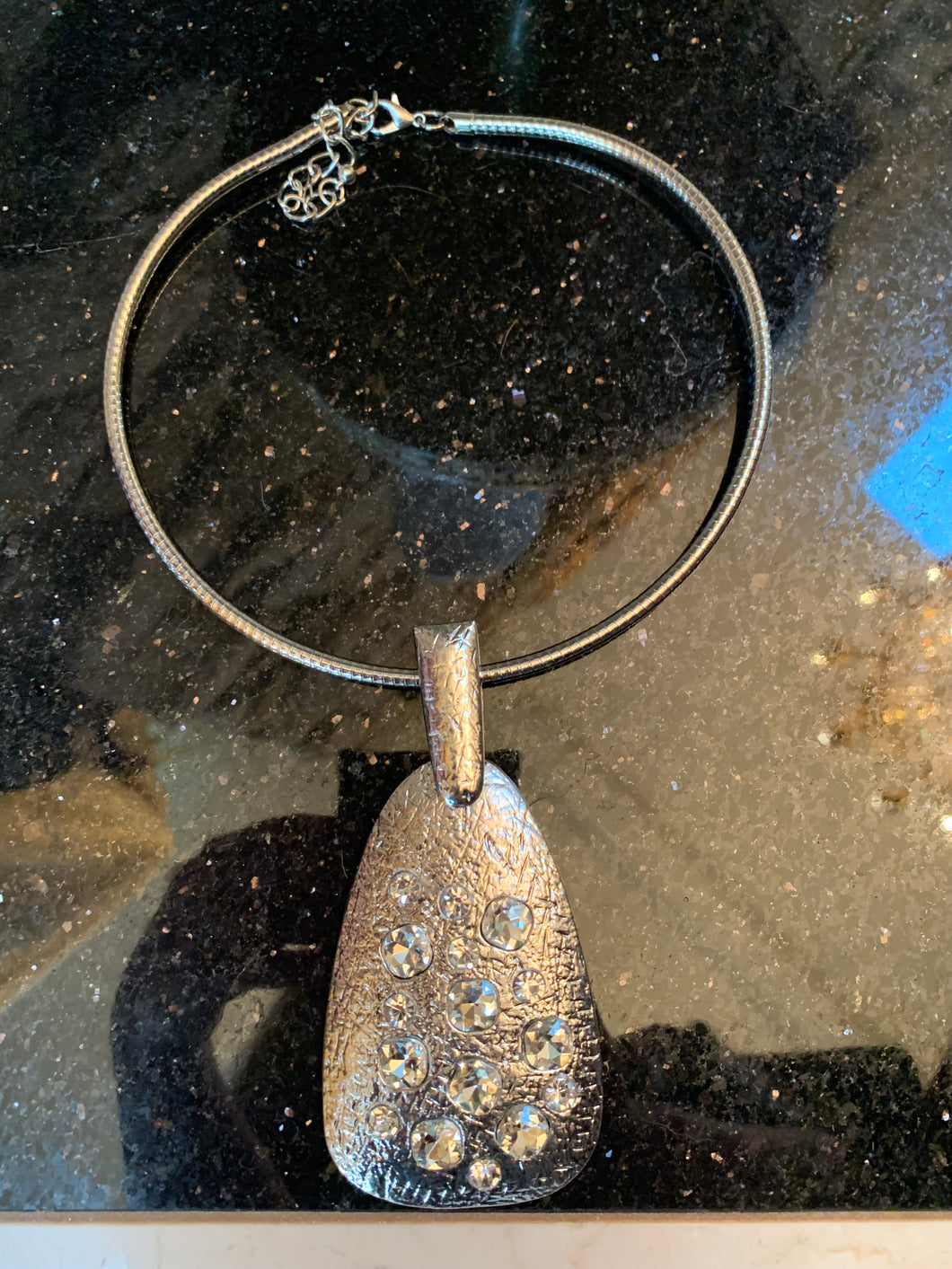 Crystal Textured Metal Necklace