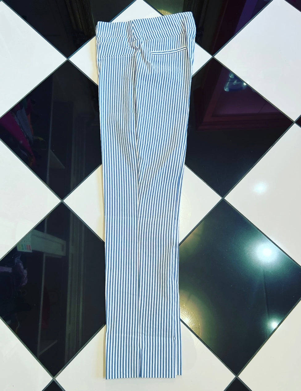 Blue Seersucker Ankle Cut Pant