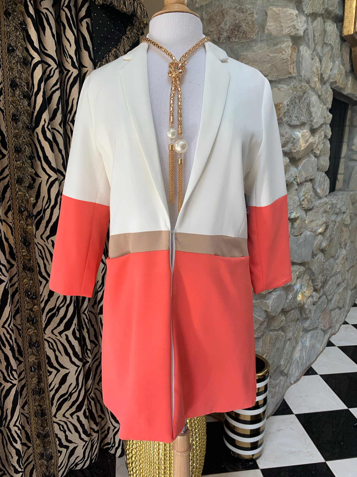 Coral Color Block Blazer Jacket