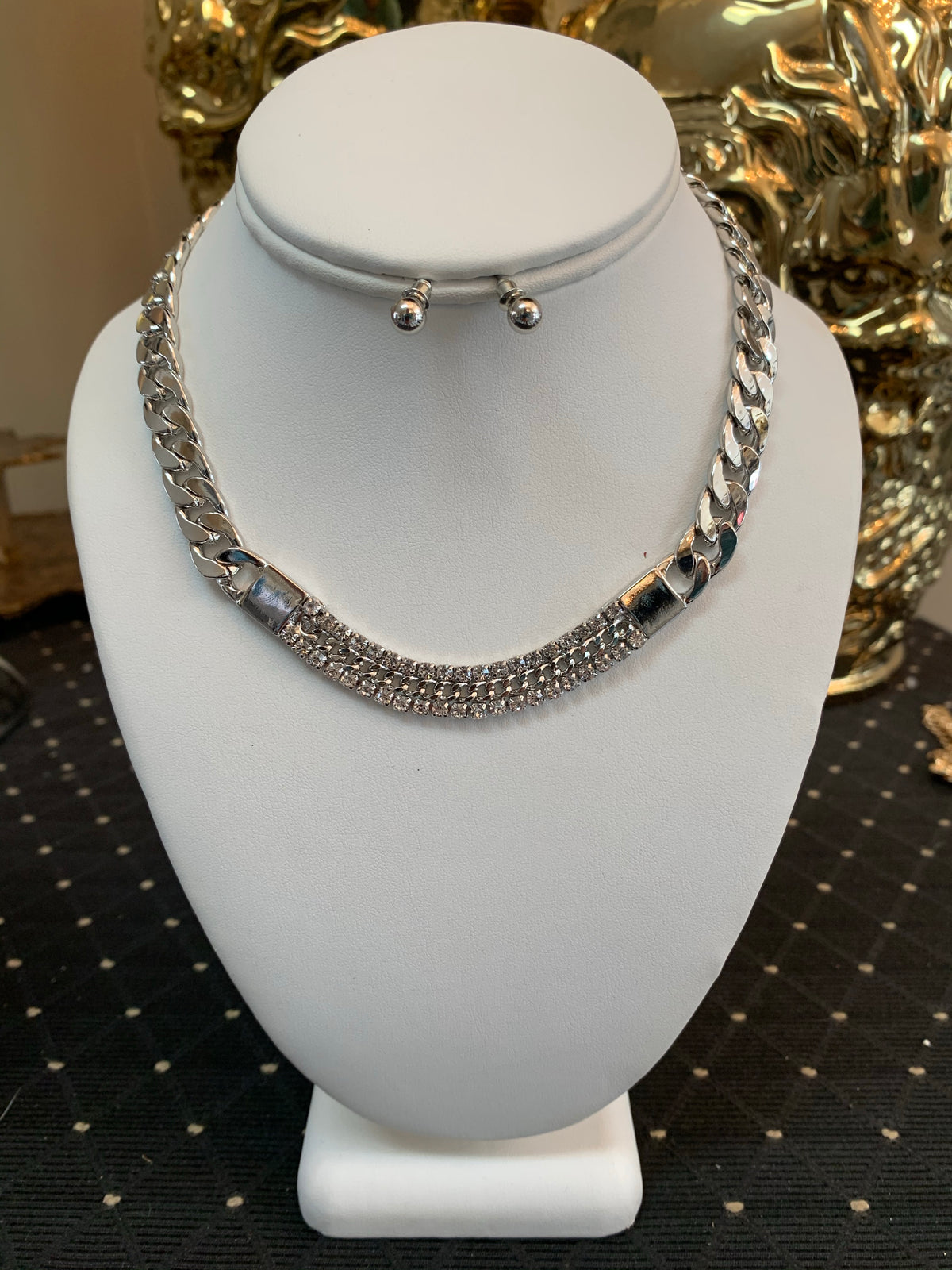 Chain & Rhinestone Necklace/Earring Set