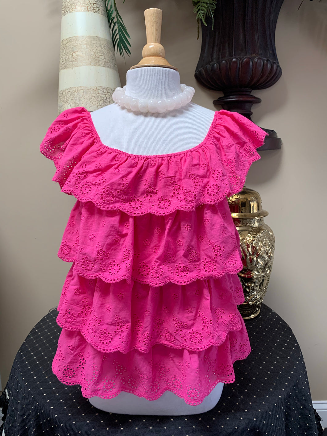 Pink Tiered Eyelet Blouse