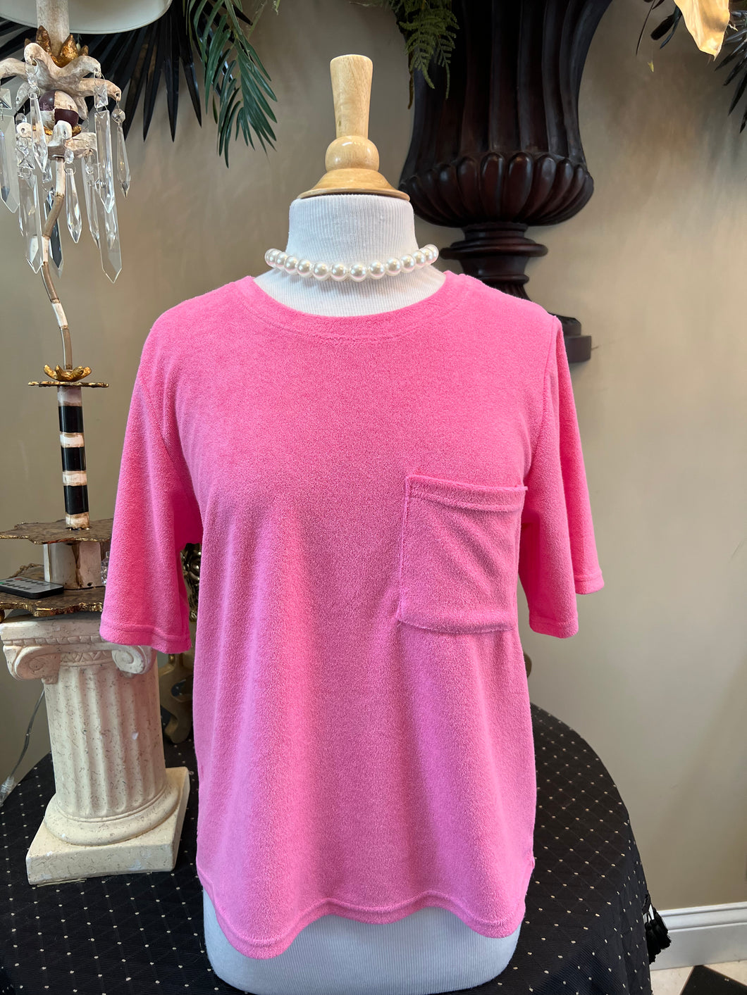 Pink Terry Cloth Pocket T-Shirt
