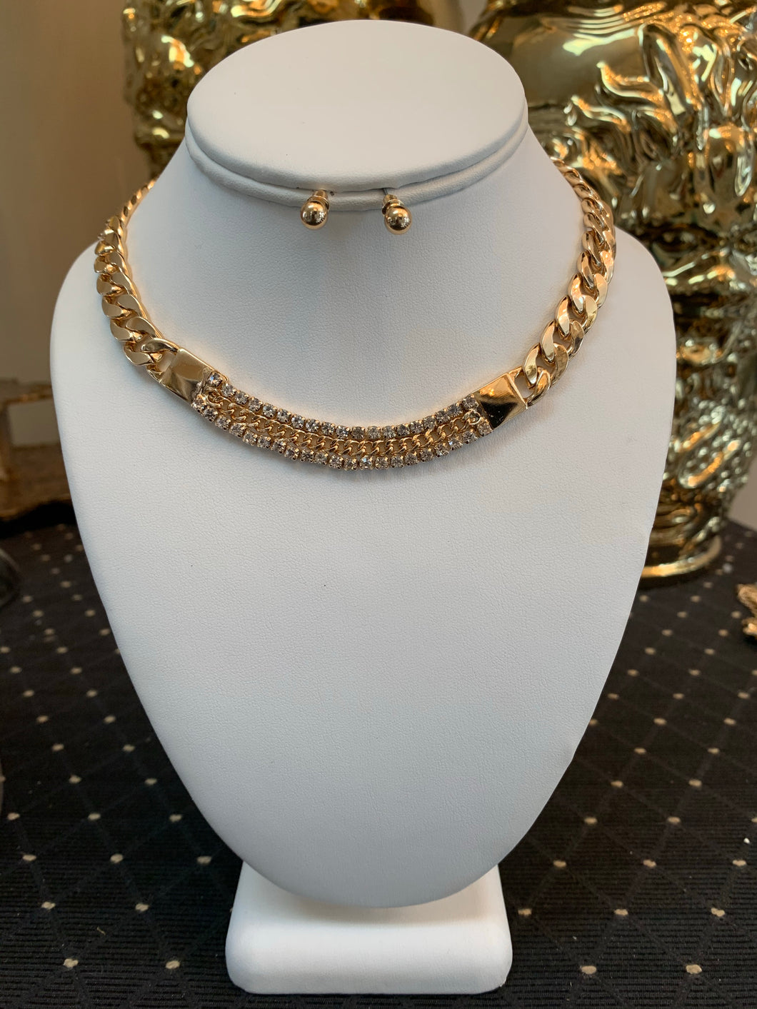 Chain & Rhinestone Necklace/Earring Set